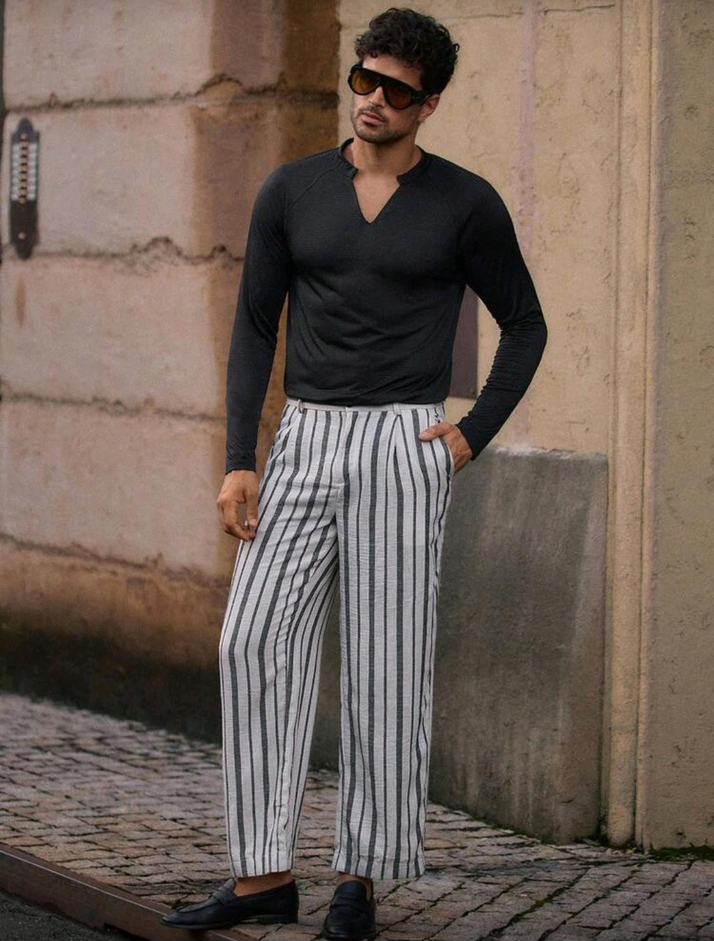 Pantalon lino a rayas