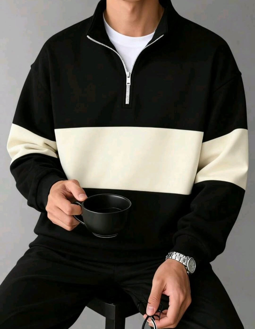 Jersey bicolor zip