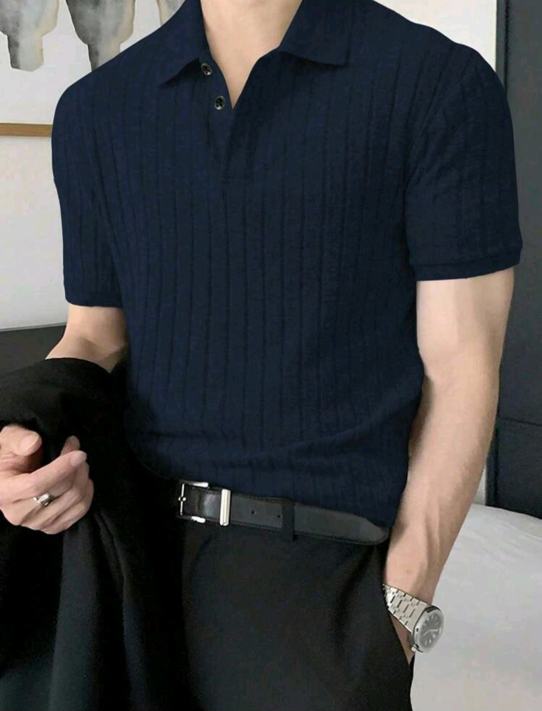 Camisa cuello polo gamuza
