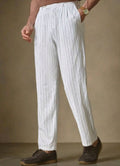 Pantalon lino blanco a rayas