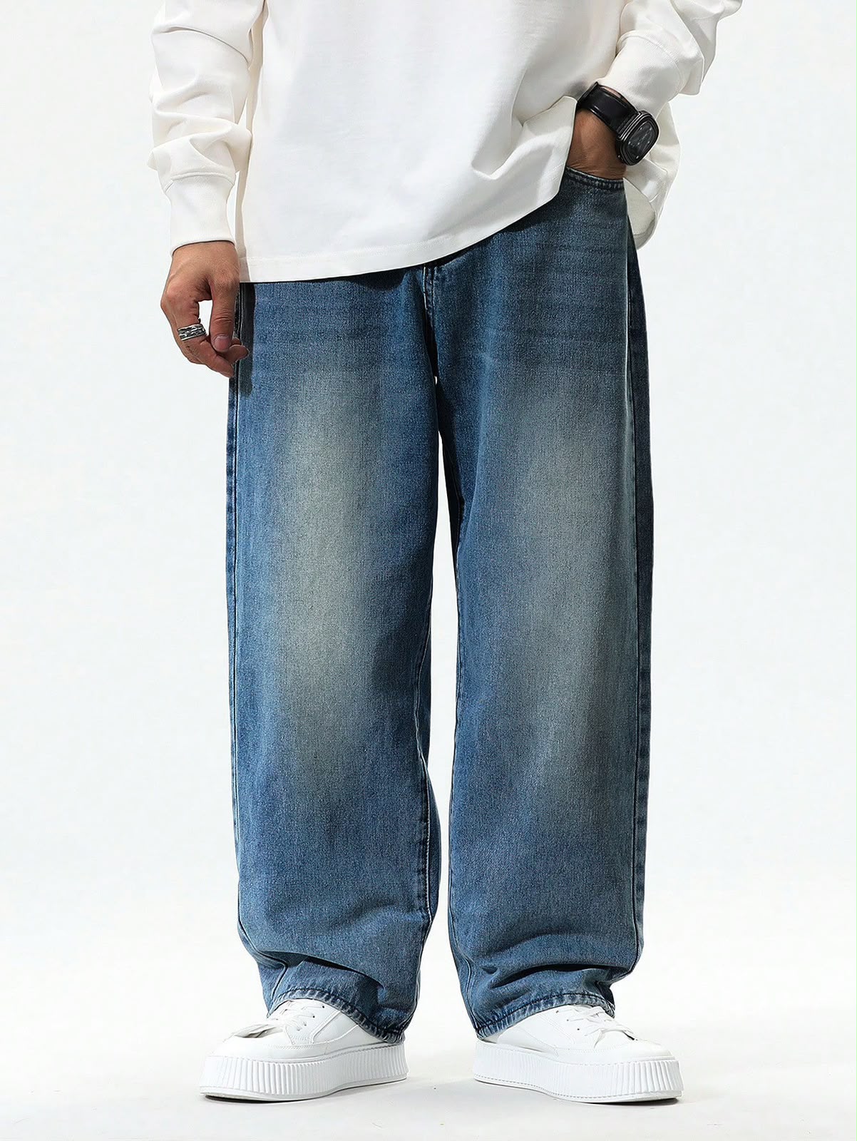 Baggy blue jeans