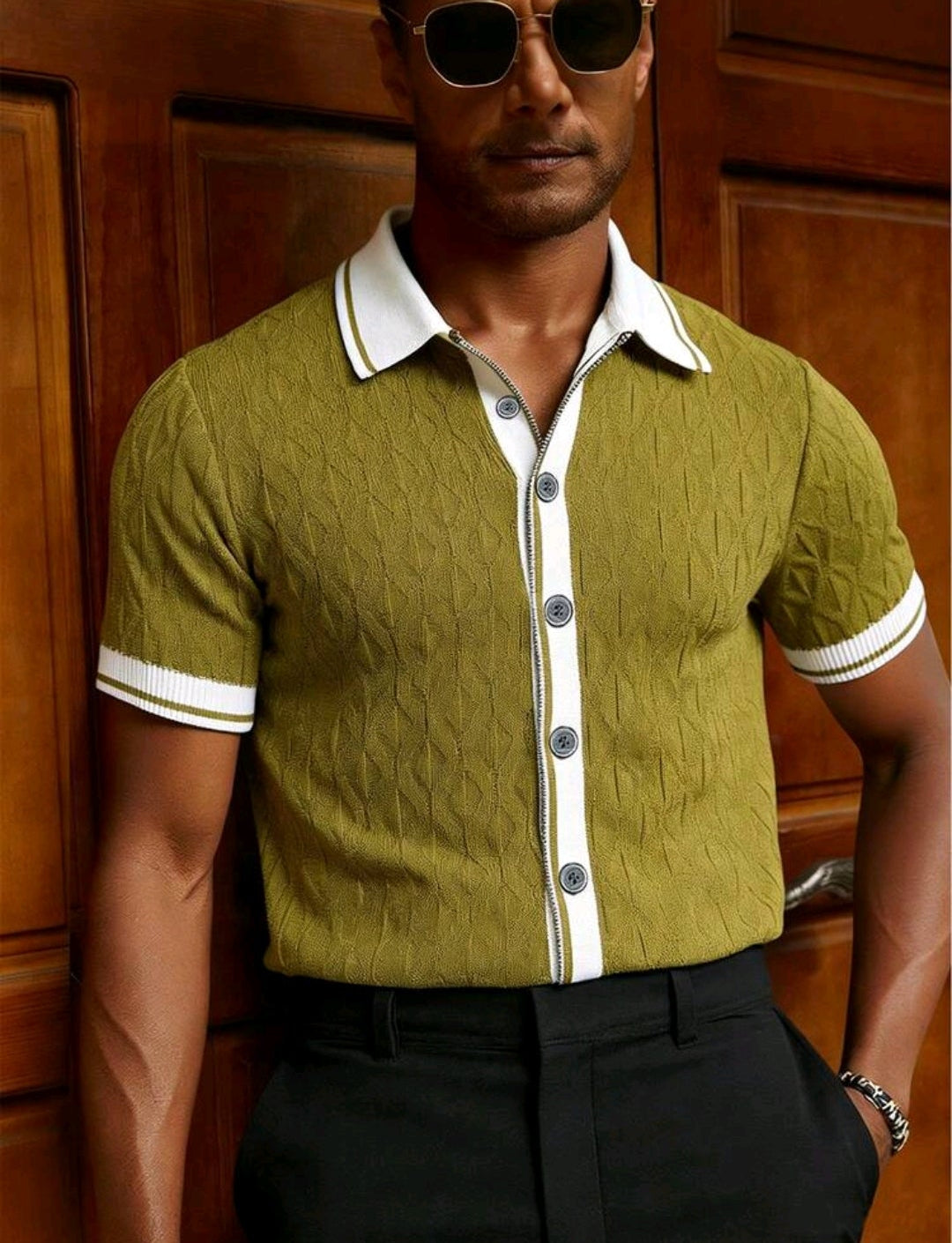 Camisa cuello polo textura